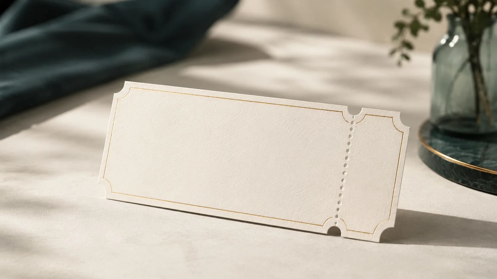 Un biglietto omaggio con bordo perforato appoggiato su una superficie neutra, a simboleggiare una scommessa gratuita di benvenuto